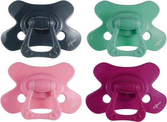 Difrax Natural Fopspeen 12+ Maanden - Donkerblauw, Groen, Lichtroze, Paars - 4 Stuks, Siliconen Speen, Gemakkelijk te Accepteren