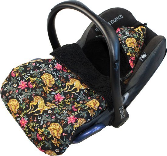 Wallabiezzz Voetenzak Maxi Cosi - Slaapzak Autostoeltje - Baby - Katoen/Teddy - Hert Goud/Zwart