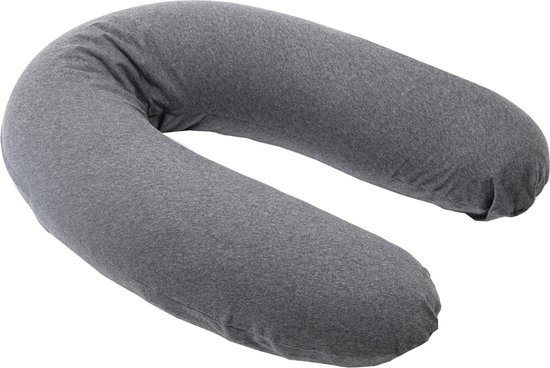 Doomoo Buddy - Voedingskussen - Zwangerschapskussen - Zijslaapkussen met superfijne en extra stille microkorrels - Bio katoen - 180cm - Chine Anthracite