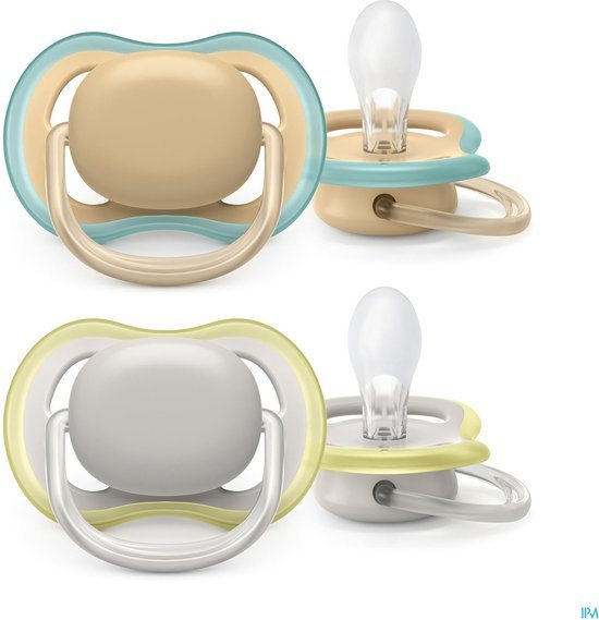 Philips Avent Ultra Air Fopspeen - 0 tot 6 Maanden - 2 Speentjes - Beige/Grijs - SCF085/15