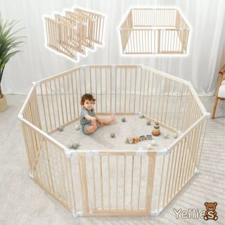 Yellies Grondbox - Babybox - Inklapbare Speelbox - Kinderbox - Playpen Baby - Voorgemonteerd - 130 x 130 x 65 cm - Incl. NL Handleiding - Naturel Hout