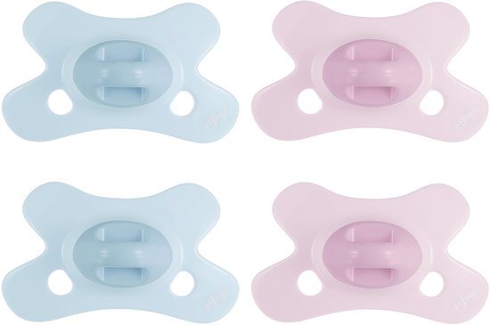 Difrax Dental Fopspeen 0 tot 6 Maanden - Lichtblauw, Grijs, Lichtroze, Bruin - 4 Stuks, Siliconen Orthodontische Speen