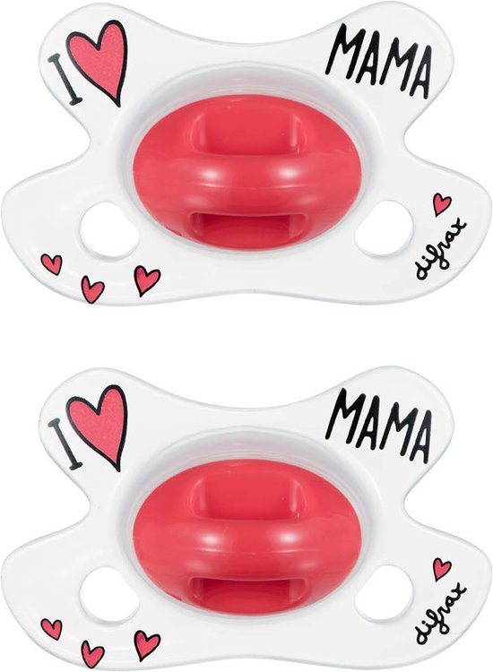 Difrax Natural Fopspeen Newborn - I Love Mama - 2 Stuks, Siliconen Speen, Gemakkelijk te Accepteren