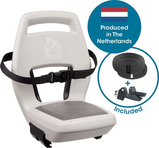 Qibbel Junior 6+ Fietsstoeltje Achter Bagagedrager bevestiging - QuickConnect - Fietszitje – Pebble Grey - inclusief voetbeschermingsplaten en voetsteunen