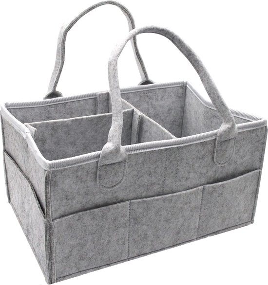 Luiertas Vilt - Grijs - Vilt - 32 x 22 x 19 cm - Luier Organizer - Draagbare Organiser met Handige Vakken - Verzorgingstas