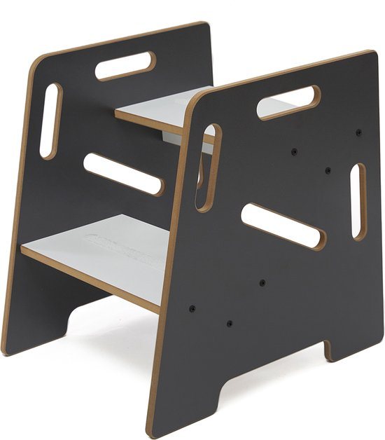 Minera Opstapjes Montessori - Leertoren - Learning Tower - keukentoren - hout WC Krukje - Antislip Opstapje - Leertoren kids - Toilet Krukje - Antraciet krukje