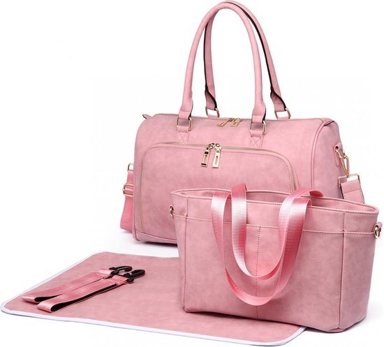 Miss Lulu Luier- en Verzorgingstas – Luiertas Set – Afneembare Draagtas - Stijlvol – Roze - Premium Kwaliteit - Grote Capaciteit - Unisex/Jongens/Meisjes (LT6638 PK)