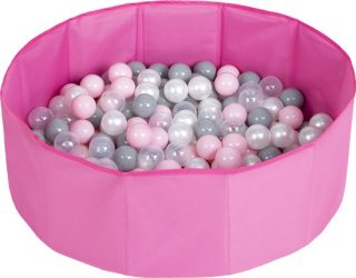 Selonis Opvouwbaar ballenbad voor kinderen met 100 plastic ballen ∅6cm - 80x23cm Ballenbad baby - Speelbad - Ballenbak kinderen rond - Kunststof ballen - Roze: Parel Grijs Transparant Poederroze