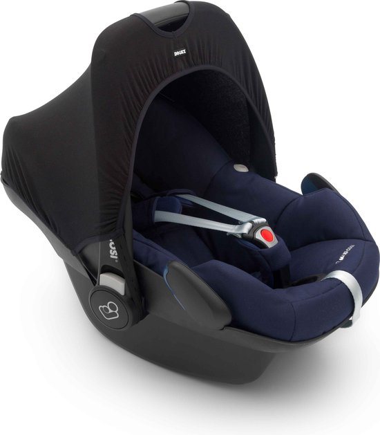 Dooky Hoody voor Autostoel 0+ - Zwart – Universele Zonnekap met UPF40+ UV-Bescherming – Comfortabel, Wasbaar & Beschermt tegen Licht, Wind en Regen