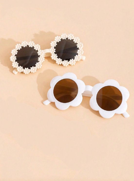 Kinder Zonnebril - Bril - Kind - Baby - 2 stuks | Off-White / Wit - Bloem - Bloemetjes | Vanaf 2 jaar - 6 jaar | UV beschermend - Opklapbaar | Kinderzonnebril – Zonnebrillen | DH Collection