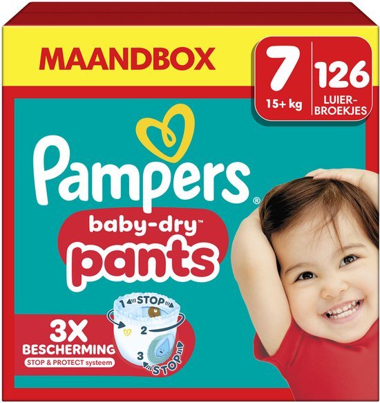 Pampers Baby-Dry Pants Maat 7 - 126 Luierbroekjes -15kg+ - Maandbox