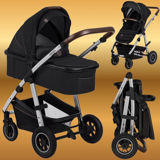 Lionelo Amber 2-in-1 Kinderwagen – Combi Kinderwagen met Reiswieg & Wandelwagen – Vanaf Geboorte tot 22 kg – Luchtbanden, Volledige Vering, Omkeerbaar Zitje – Accessoires: Luiertas, Klamboe, Regenhoes, Verschoonmatje