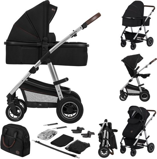 Lionelo Amber 2-in-1 Kinderwagen – Combi Kinderwagen met Reiswieg & Wandelwagen – Vanaf Geboorte tot 22 kg – Luchtbanden, Volledige Vering, Omkeerbaar Zitje – Accessoires: Luiertas, Klamboe, Regenhoes, Verschoonmatje