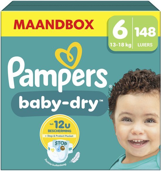 Pampers Baby-Dry Maat 6, 148 Luiers, 13kg-18kg