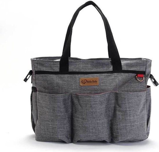 Luiertas Schoudertas - Baby Verzorgingstas - Incl Verschoningsmatje & Flessenhouder - Vakken - Jongens/Meisjes - Grijs