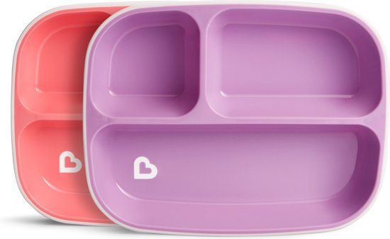 Munchkin Anti-Slip Borden Met 3 Vakken - Splash - Vaatwasser- en Magnetronbestendig - Per 2 Stuks - Kinderbordjes - Paars/Roze