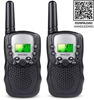 Regal Tech® Walkie Talkie voor kinderen – 2 Stuks – Bereik tot 5KM – Walkie Talkie set – Incl. NL Handleiding– VOX Handsfree – Zaklamp – Draagbaar & Robuust – Zwart