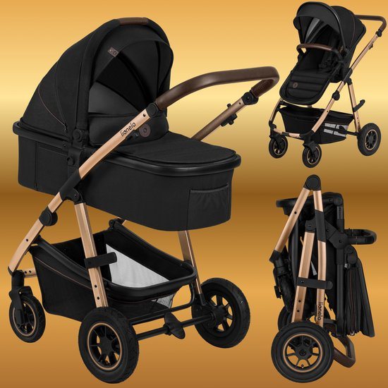 Lionelo Amber 2in1 - Kinderwagen 2 in 1 - Reiswieg + Buggy - Vanaf geboorte tot 22 kg (0-4 jaar) - Luchtbanden - Volledige Vering - Comfortabel Ligmatras - Snel Inklapbaar - Luiertas - Klamboe - Regenhoes - Verschoonmatje - Wandelwagen - Baby Peuter