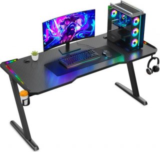 Avalo Gaming Bureau - 140x60x73 CM - Game Desk Met LED Verlichting - Gaming Desk - Tafel - Zwart