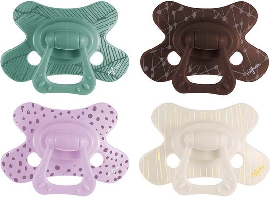 Difrax Natural Fopspeen 6 tot 18 Maanden - Groen, Beige, Roze, Creme Wit - 4 Stuks, Siliconen Speen, Gemakkelijk te Accepteren