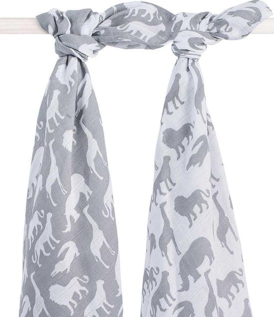 Jollein Hydrofiel Multidoek Safari 115x115cm - Stone Grey - 2 Stuks