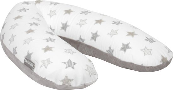 Snoozzz Zwangerschapskussen Zijslaapkussen Lichaamskussen - 185 cm - microparel vulling- luxe draagtas - wasbare hoes - Ster grijs