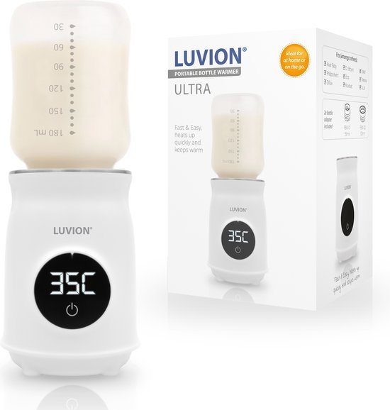 LUVION® Ultra Draagbare Flessenwarmer voor onderweg én thuis - Wit - Geschikt voor o.a. Dr. Brown, Philips Avent, Difrax, Medela, Alvar Baby, NUK, MAM, Hegen, Wetoo en huismerk Kruidvat en Etos babyflessen - Draadloos je baby fles verwarmen