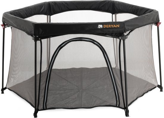 Deryan Draagbare Kinderbox - Zwart - Vaste matrasbodem - Reisbox - campingbedje
