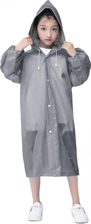 Kinder Regenjas - Grijs | EVA Capuchon Poncho | Lichtgewicht / Waterdicht | Fashion Favorite
