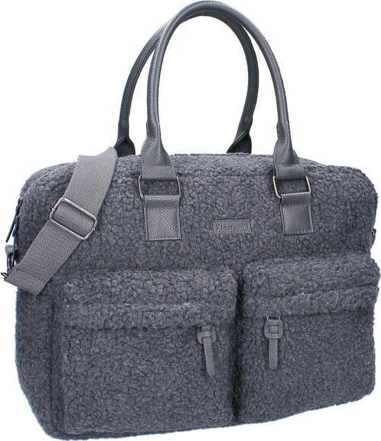 Kidzroom Care Hello Little One Luiertas - Grijs - Teddy - Verschoonmatje - Verstelbare Schouderbanden - Ophanglussen kinderwagen