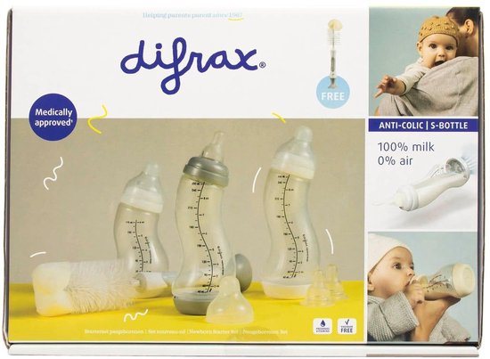 Difrax Babypakket - Newborn - Flessenborstel, Babyfles, Flessenspeen - Babyshower