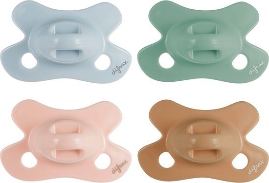 Difrax Natural Fopspeen Newborn - Lichtblauw, Bruin, Lichtroze, Lichtgroen - 4 Stuks, Siliconen Speen, Gemakkelijk te Accepteren