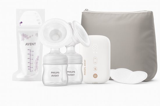 Philips Avent dubbele elektrische borstkolf, ziekenhuissterkte en oplaadbare motor, geïnspireerd op de natuurlijke zuigreflex van baby's, reistasje, model SCF398/31