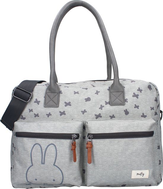 Nijntje Miffy 'Chase Your Dreams' Luiertas - Inclusief Bijpassend Verschoningsmatje - Lichtgrijs - 40x28x16 cm (18 Ltr.)