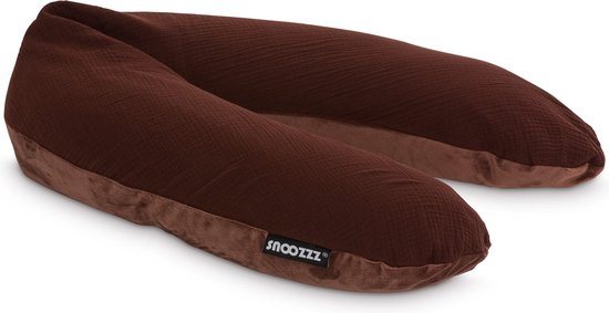 Snoozzz Zwangerschapskussen Zijslaapkussen Lichaamskussen Premium kwaliteit - 185 cm - microparel vulling- luxe draagtas - afneembare hoes van zachte velvet met katoen - Chocolade