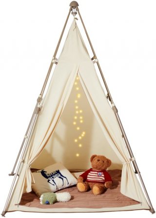 Speeltent voor Kinderen, Tipi-Tent voor 1-5 Jaar, Opvouwbare Peutertent met mat, Draagtas, Ramen, Binnen/Buiten, Beige, Tent voor Jongens en meisjes