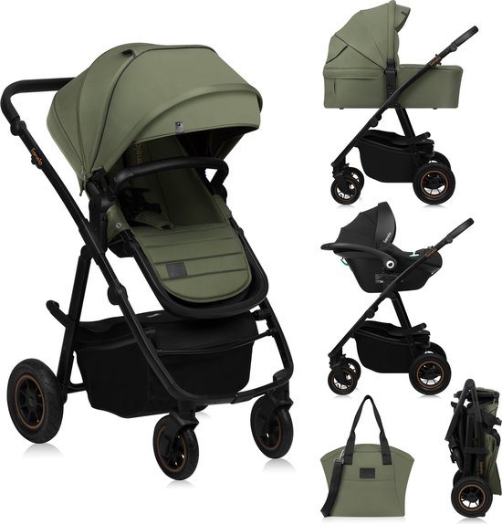 Lionelo Amber Plus 3-in-1 - Kinderwagen - Reiswieg - Autostoeltje - XXL Ventilatie