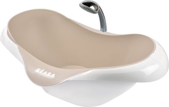 Béaba Camele'O Bad - Compact 29L Babybad met Afvoerplug - Ergonomisch & Antislip Bad - Met Douchekop Steun - Vanaf 0 Maanden - Gemaakt in Frankrijk - Wit