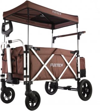 FUXTEC Super Cruiser Opvouwbare Bolderkar FX-CTL900 Bruin met Dak – Inclusief Achtertas met Schoenenvak, Comfort Duwstang & 5-Puntsgordel