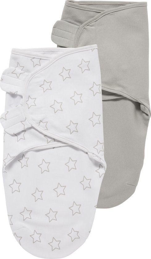 Meyco Baby Stars/Uni swaddlemeyco inbakerdoek - 2-pack - grey/light grey - 4-6 maanden