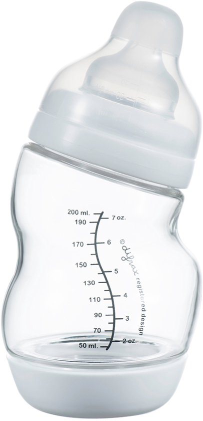 Difrax Wide Glazen S-babyfles - 200 ml - Wit - 1 Stuk