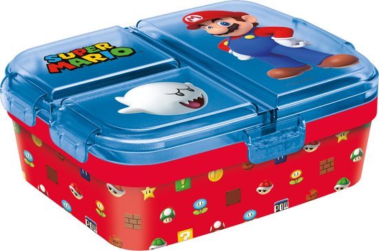 Nintendo Super Mario Kinderlunchbox – Broodtrommel met 4 vakken voor kinderen vanaf 4 jaar - Vaatwasserbestendig & BPA-vrij - Rood/Blauw