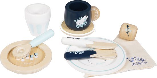 Le Toy Van – 10-delig Houten servies Blauw/Wit