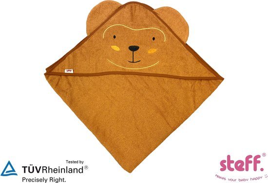 Stefano fashion - Badcape - baby handdoek - Aapje - 75x75 cm - Katoen - Bruin