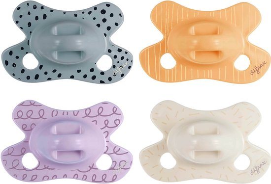 Difrax Natural Fopspeen Newborn - Oranje & Paars & Creme Wit - 4 Stuks, Siliconen Speen, Gemakkelijk te Accepteren