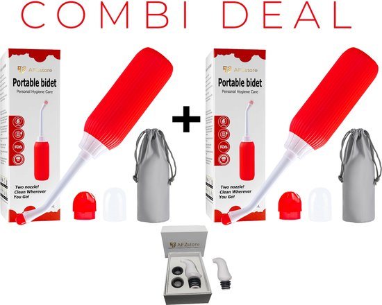 AFZstore® Bidet combi deal 2 -draagbare bidets- 2 draagbare bidets rood 1 mini draagbaar bidet wit – Vaginale Douche - Mobiele Bidet – Bidet Handdouche - Zwanger – toilet accessories - Inhoud 500 ml - Toilet-bidets - valentijn cadeautje voor haar