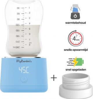 MyBambini's Flessenwarmer Pro™ - Draagbare Baby Flessenwarmer voor Onderweg - Blauw - Geschikt voor Dr. Brown's (brede hals), Suavinex & J Bimbi