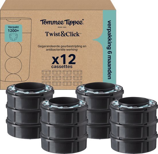 Tommee Tippee Twist & Click luieremmer navullingen - verpakking met 12 stuks - 12 x 10,5 m navulcassettes
