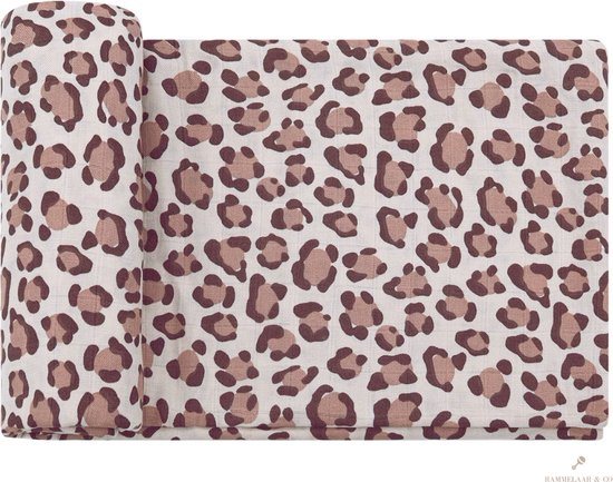 Rammelaar&Co - Hydrofiele Doek XL - 120x120 cm - 70% Bamboe & 30% Katoen - Zacht en Soepel - Panterprint Bruin - Inbakerdoek - Spuugdoek - Kraamcadeau – Inbakeren