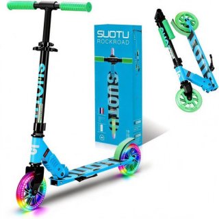 Suotu Kinderstep - 145mm Lichtgevende Wielen - Step - Speelgoed Jongens/Meisjes - Max stuurhoogte: 85 cm - Aluminium - Blauw/Green